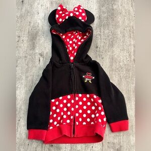 Disney Parks Minnie Mouse Zip Up Jacket Hoodie With Mouse Ears Bow Size 24 Month